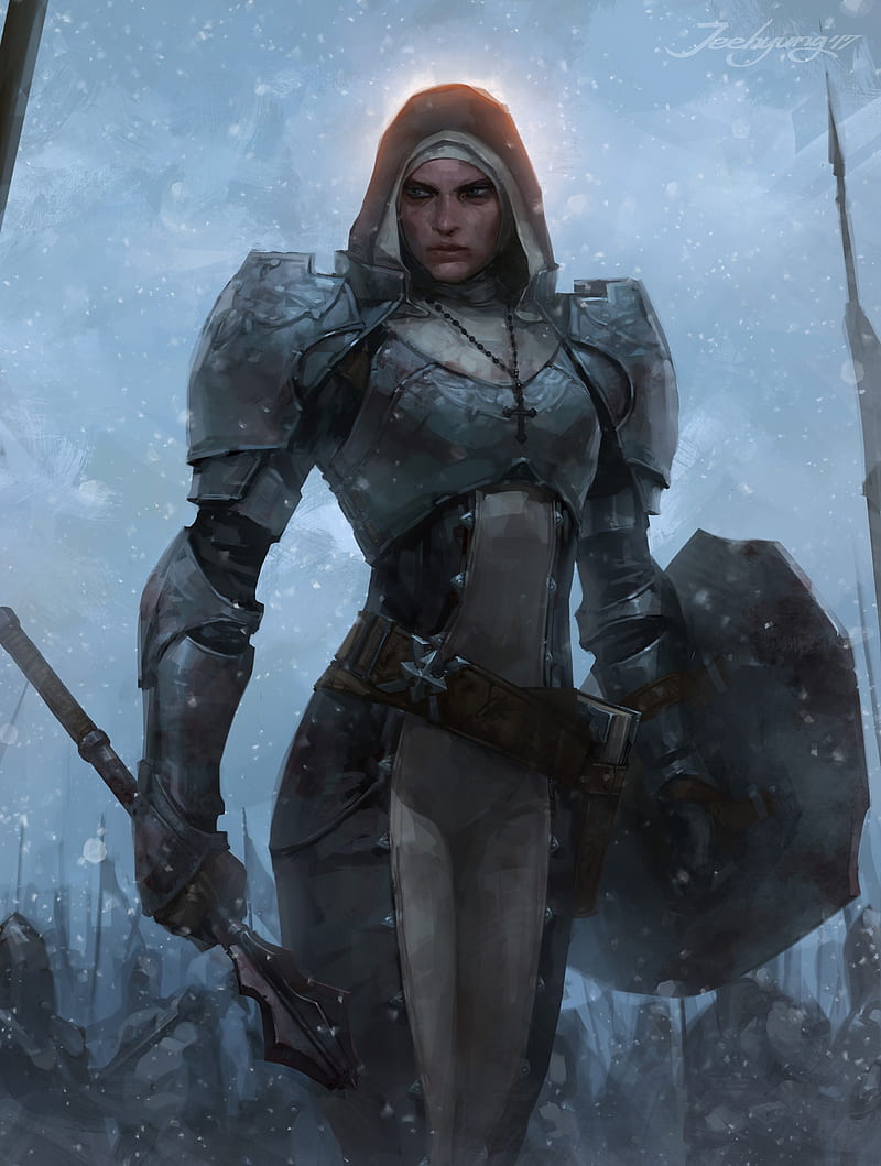 fantasy art, warrior, fantasy girl, shield, Armored, HD phone wallpaper