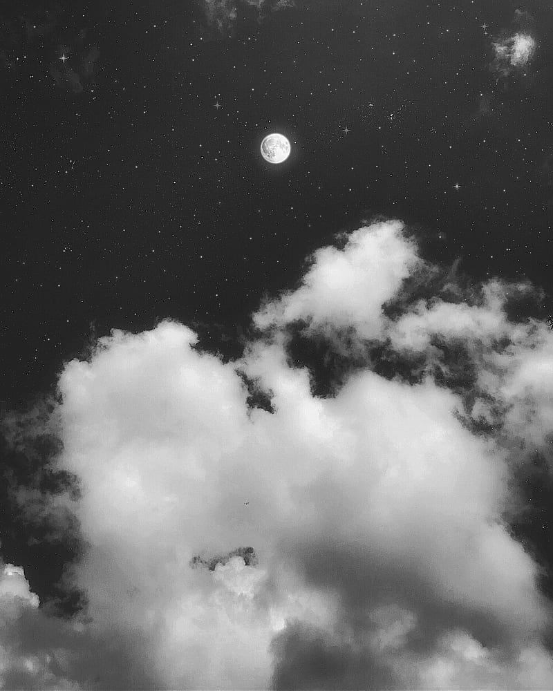 Full Moon 4, background, black, iphone, moon, nature, night, samsung, sky, stars, white, HD phone wallpaper
