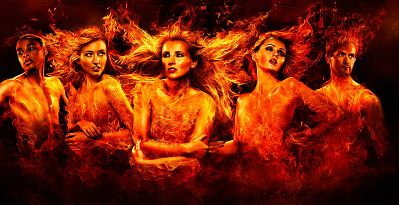 Too Hot to Handle ! five, fire, models, flames, people, fashion, HD wallpaper