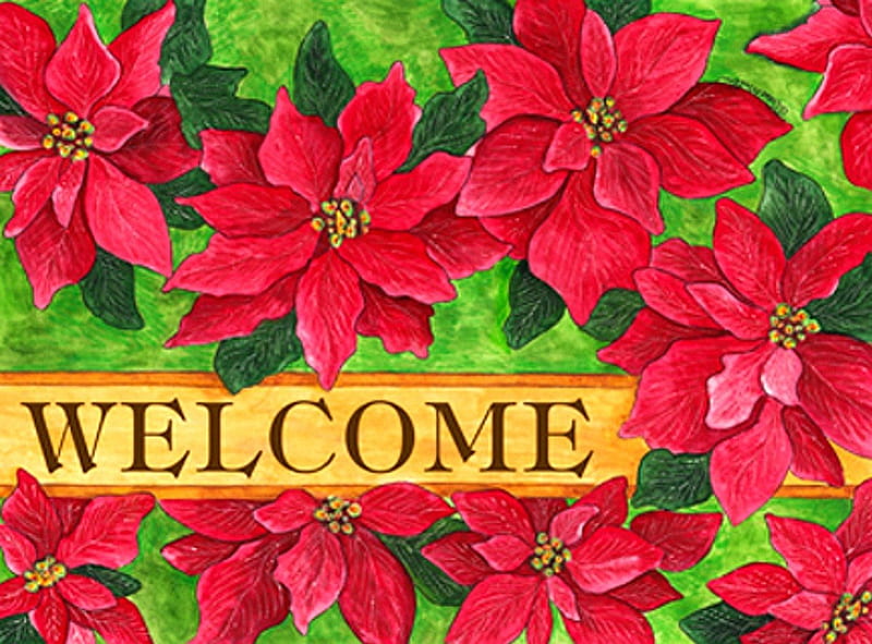 ★Poinsettias Horizontal★, red, horizonal, welcome, bonito, seasons, xmas and new year, greetings, leaves, paintings, flowers, drawings, traditional art, poinsettia, lovely, christmas, colors, love four seasons, festivals, winter, cards, winter holidays, celebrations, HD wallpaper