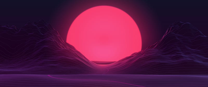Big Sun Neon Mountains , neon, mountains, artist, artwork, digital-art, HD wallpaper