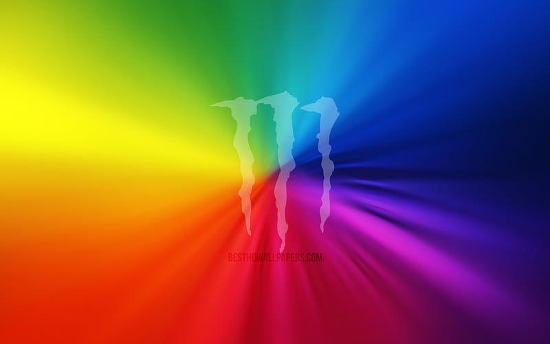 Monster Energy logo vortex, rainbow backgrounds, creative, artwork, drinks brands, Monster Energy, HD wallpaper