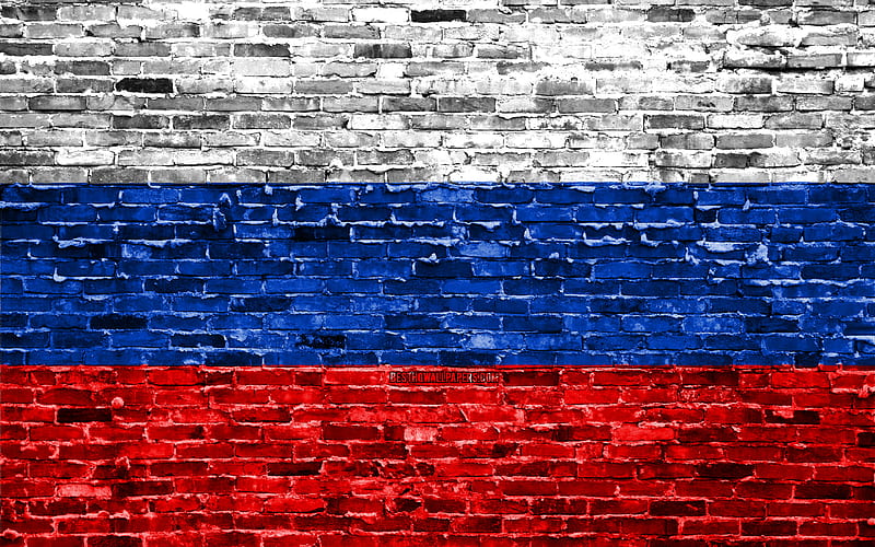 Russian flag, bricks texture, Europe, national symbols, Flag of Russia, brickwall, Russia 3D flag, European countries, Russia, HD wallpaper