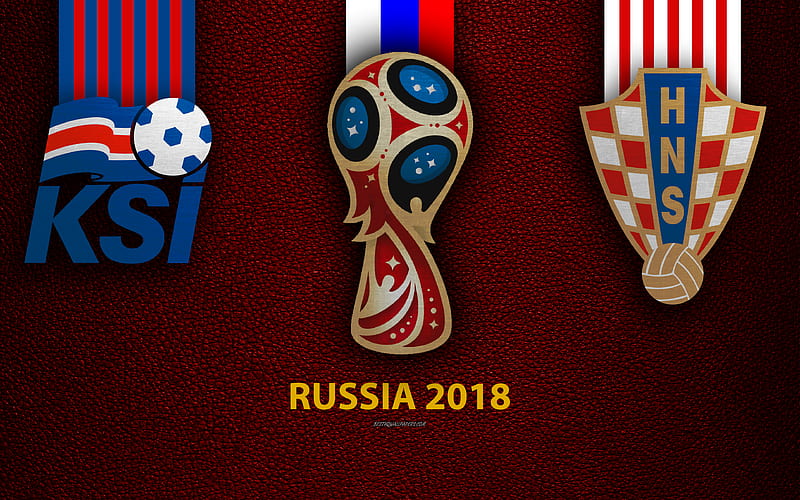 Iceland vs Croatia Group D, football, logos, 2018 FIFA World Cup, Russia 2018, burgundy leather texture, Russia 2018 logo, cup, Iceland, Croatia, national teams, football match, HD wallpaper