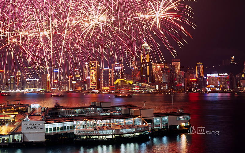 fireworks display in Hong Kong, HD wallpaper