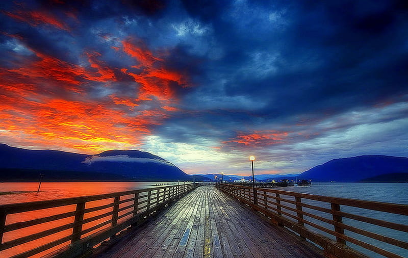 -Sunset on the Bridge-, architecture, splendid, panoramic view, attractions in dreams, bonito, most ed, clouds, stormy, graphy, waterscapes, sunsets, scenery, bridges, love four seasons, creative pre-made, sky, weather, mountains, nature, HD wallpaper