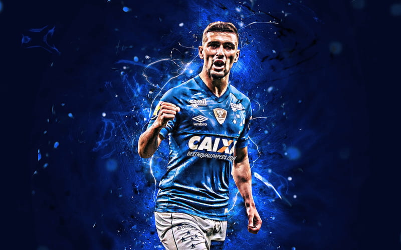 Henrique, Cruzeiro FC, close-up, brazilian footballers, goal, soccer, Brazilian Serie A, Henrique Pacheco Lima, football, neon lights, Brazil, HD wallpaper
