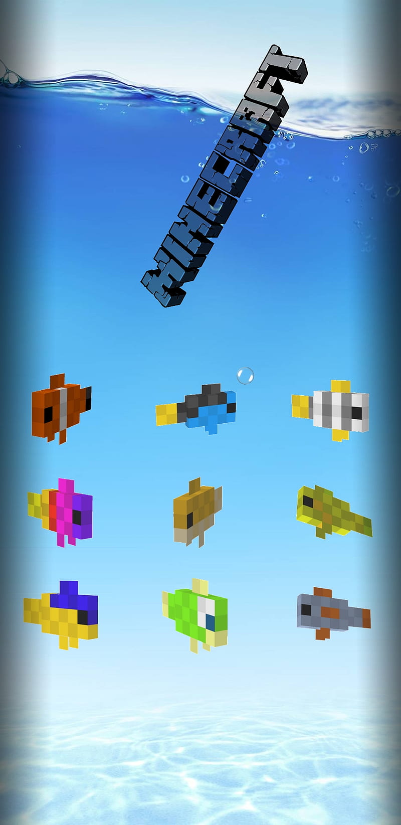 Minecraft Fish Tank, blue, bubbles, colorful, fish, minecraft, water, HD phone wallpaper