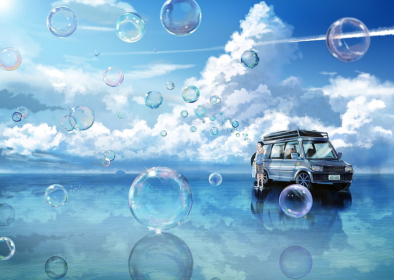 Anime, Original, Bubble, Reflection, HD wallpaper