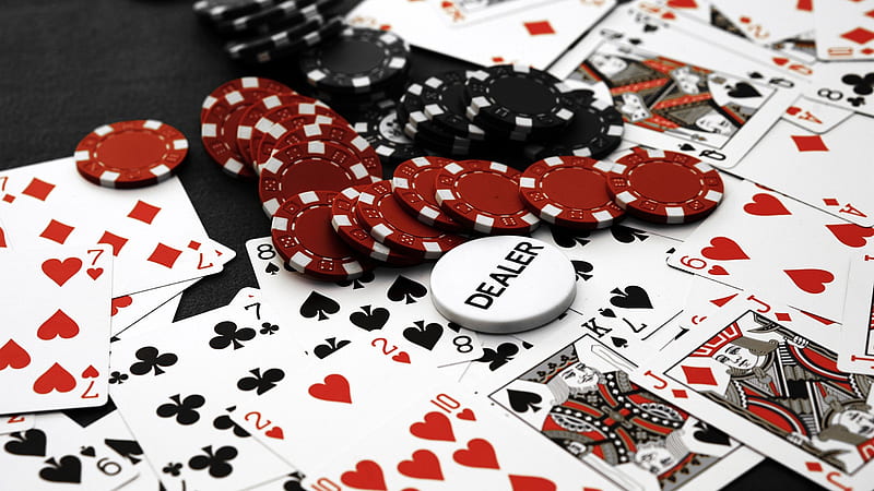 casino poker, red, poker, cards, chips, black, white, HD wallpaper