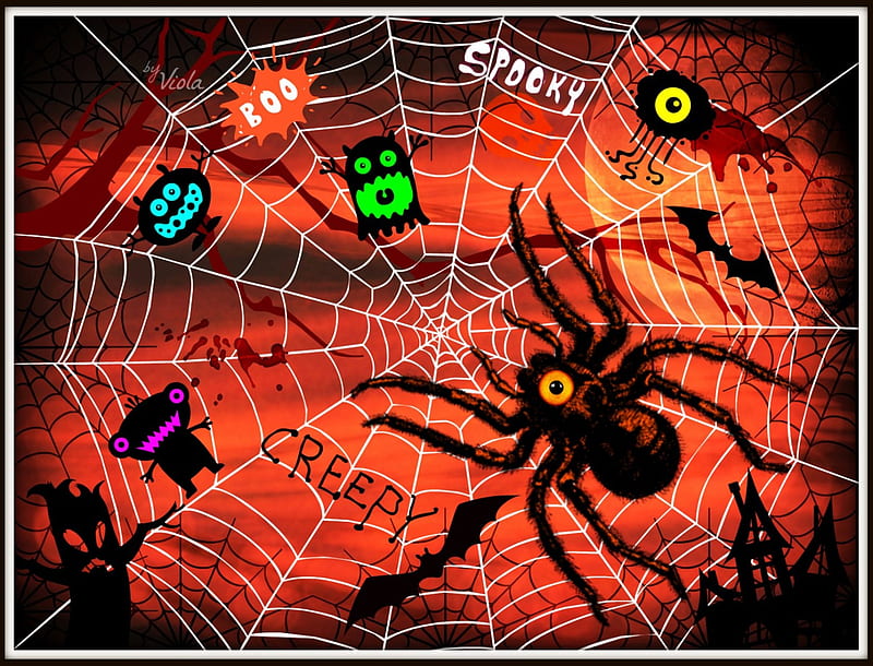 Spooky, Viola Tricolor, bats, fright night, halloween, haunted, spider, creepy, boo, HD wallpaper