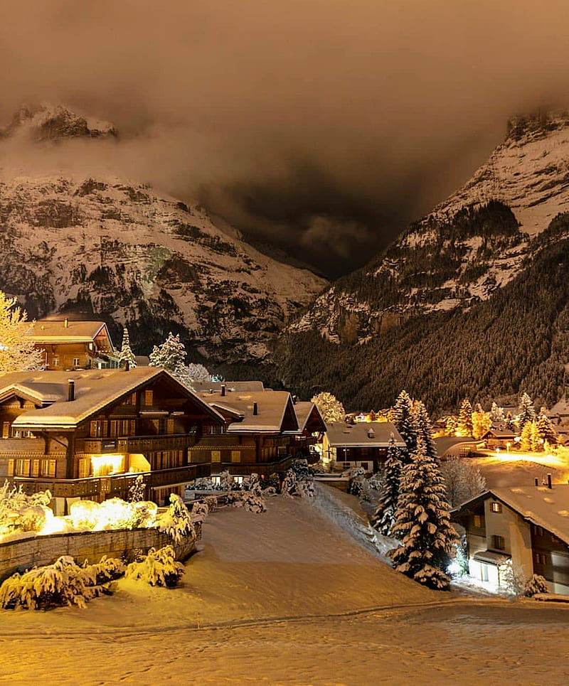 Winter Wonderland, christmas, scenes, snow, switzerland, village, HD phone wallpaper