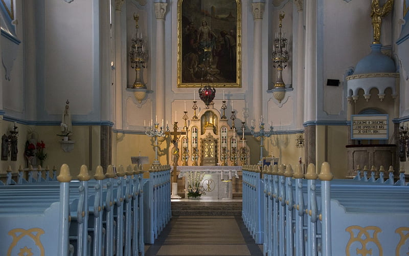 Church in Bratislava, Slovakia, altar, Bratislava, interior, church, catholic, HD wallpaper