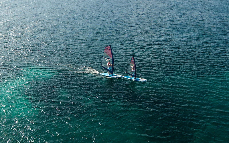 windsurfing, sailing, sea, summer, windsurfing training concepts, HD wallpaper
