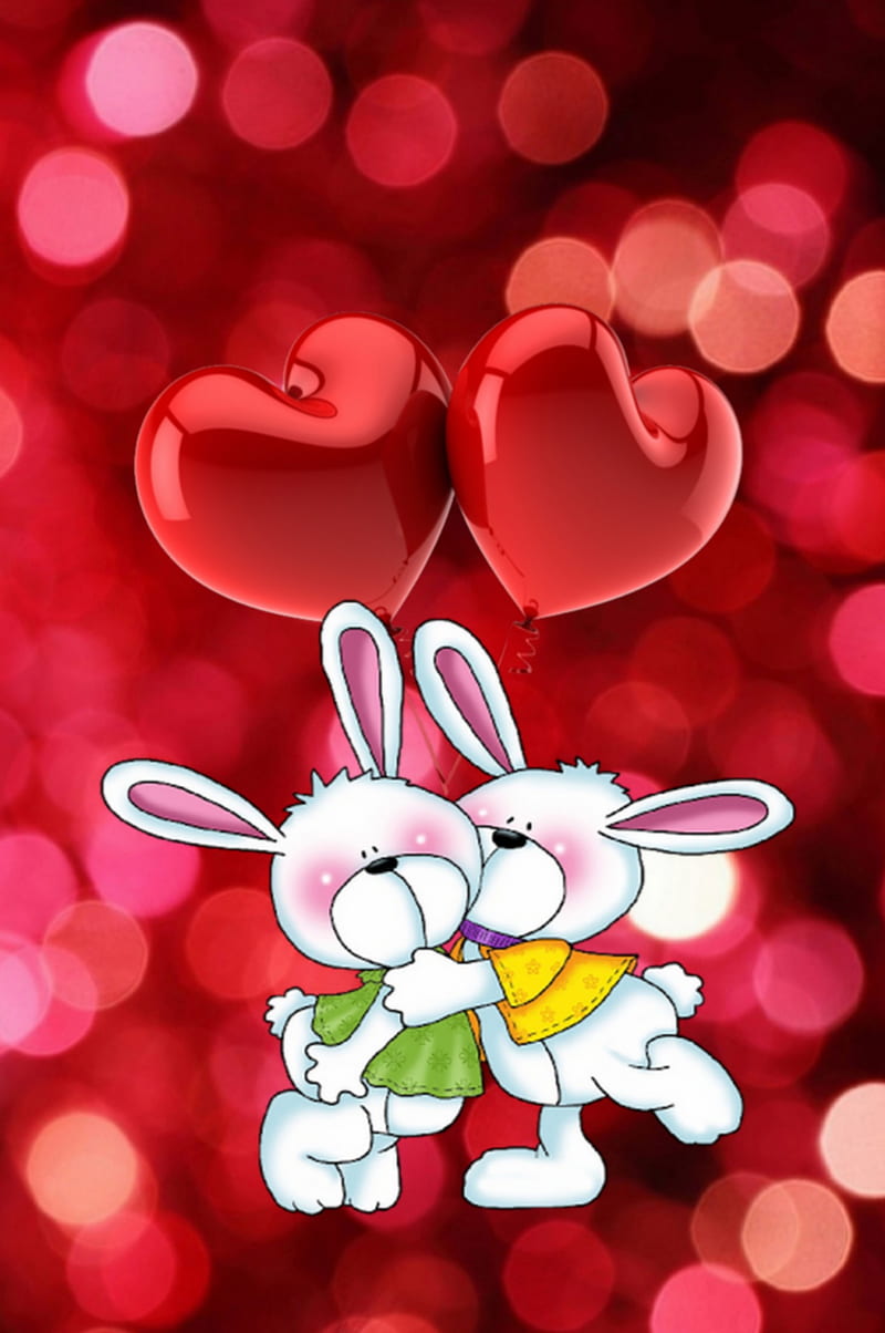 640x960px, balloons, bunnies, cute, corazones, kiss, love, valentines day,  HD phone wallpaper | Peakpx