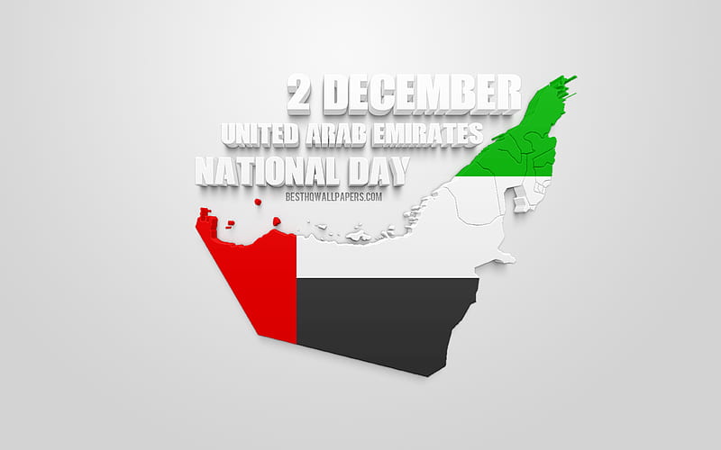 National Day, United Arab Emirates, 2 December, UAE national holidays, UAE map silhouette, 3d flag of UAE, HD wallpaper