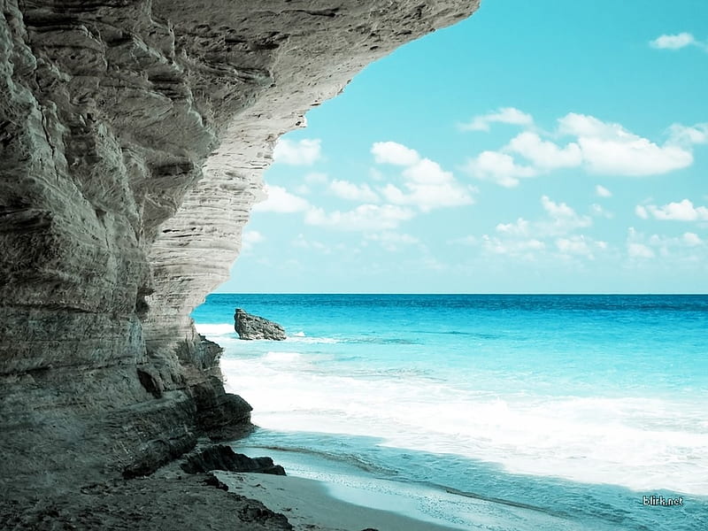Beautiful View, rocks, cloudy, view, ocean, bonito, waves, sky, clouds, beach, summer, white, blue, HD wallpaper