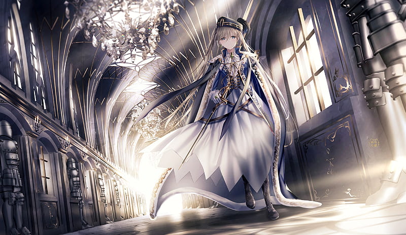 Fantasy anime girl, sword, knight, blonde, cape, uniform, walking, castle,  Anime, HD wallpaper | Peakpx