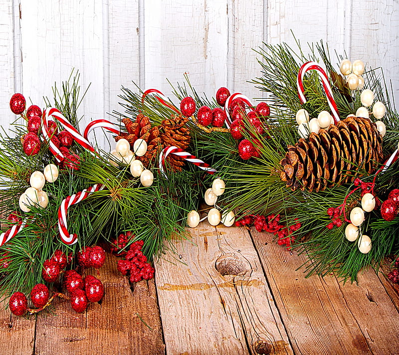 Christmas Decoration, berries, merry, wood, HD wallpaper