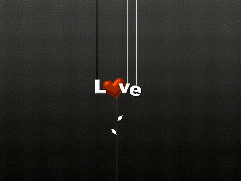 Love on strings, red heart, growing plant, love, HD wallpaper