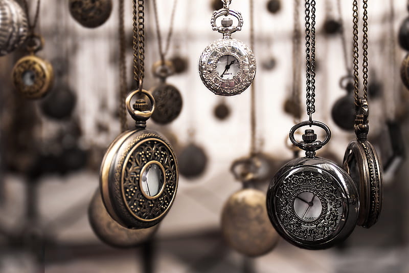 Assorted Silver-colored Pocket Watch Lot Selective Focus, HD wallpaper