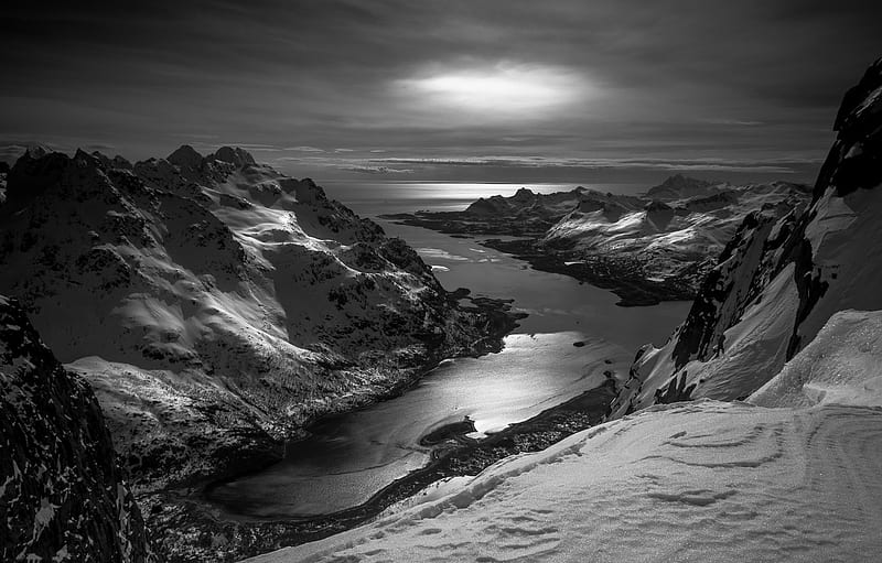 ice, winter, mountains, Norway, black and white for , section пейзажи, HD wallpaper