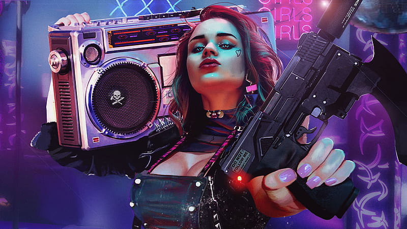 Cyberpunk 2077 Gun Radio Two-Toned Hair Woman Cyberpunk 2077, HD wallpaper
