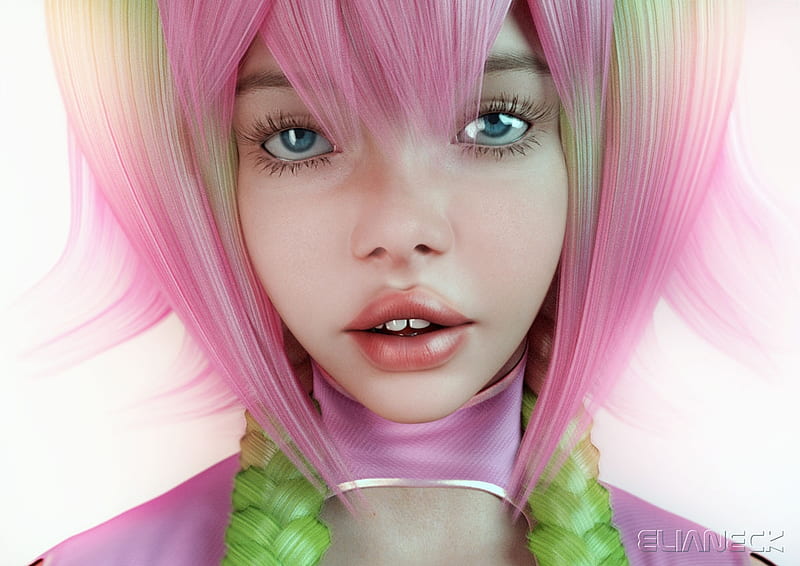 Aiko doll, fantasy, elianeck, girl, face, pink, HD wallpaper