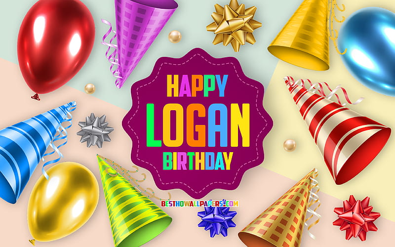 Happy Birtay Logan, Birtay Balloon Background, Logan, creative art, Happy Logan birtay, silk bows, Logan Birtay, Birtay Party Background, HD wallpaper