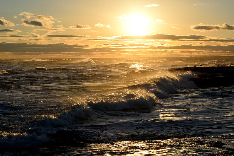 waves, sea, sun, glare, HD wallpaper