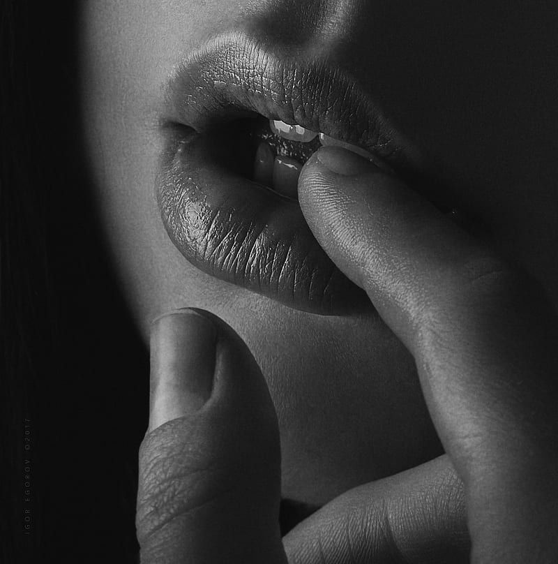 women, model, monochrome, lips, fingers, Igor Egorov, HD phone wallpaper