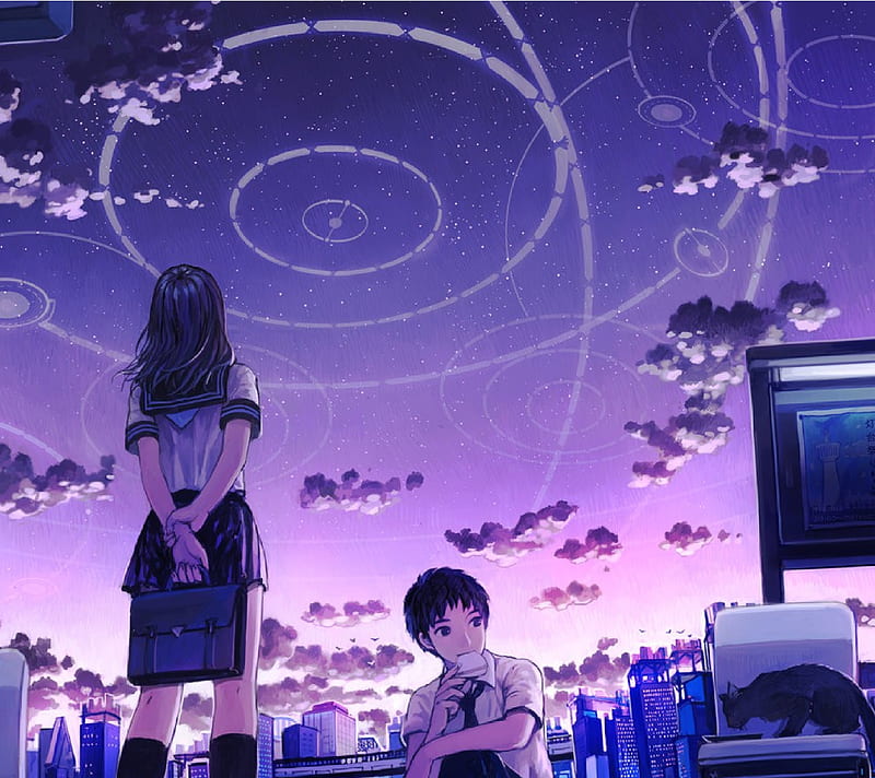 Sci Fi Anime, anime, cartoon, cute, fantasy, future, love, purple, scifi, HD wallpaper