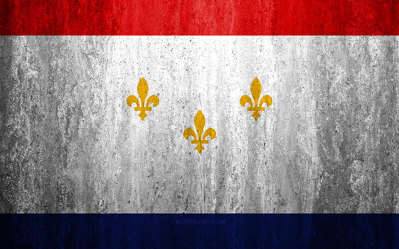 Flag of New Orleans, Louisiana stone background, American city, grunge flag, New Orleans, USA, New Orleans flag, grunge art, stone texture, flags of american cities, HD wallpaper