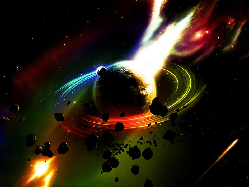 planet-in-fire, fire, stones, planet, space, explosion, galaxies, star, HD wallpaper