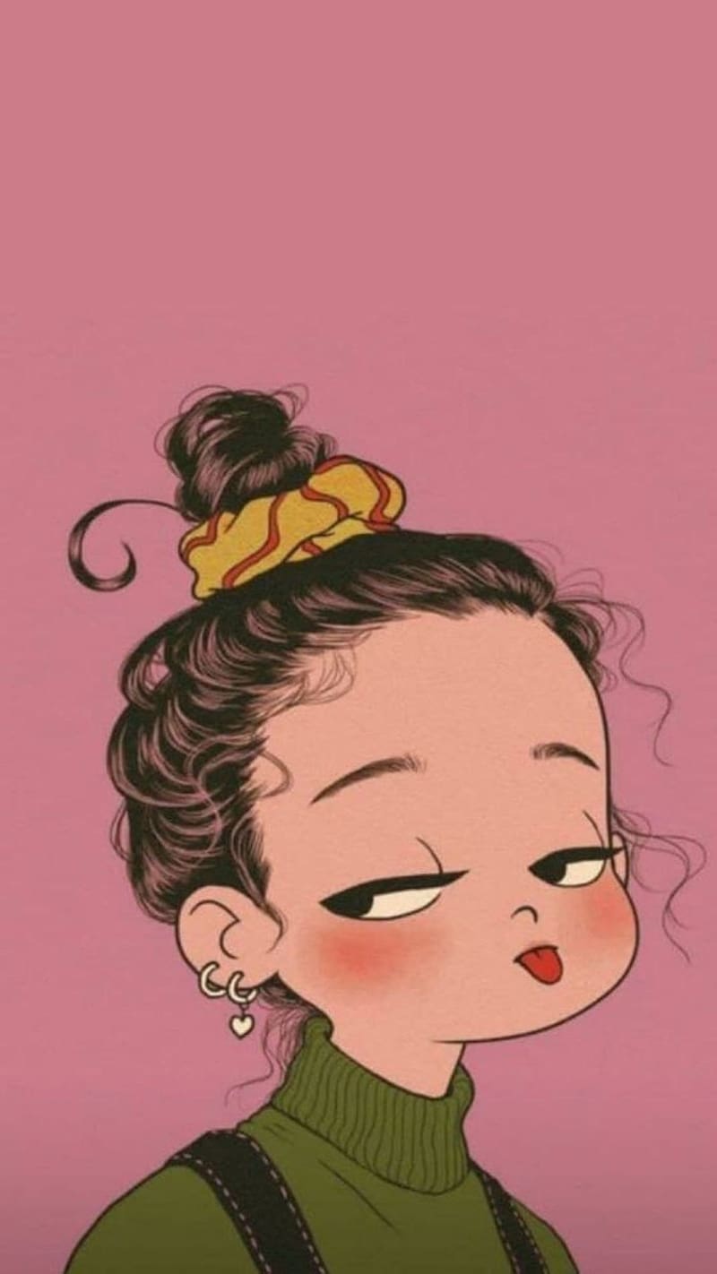 Attitude Girl, Pink Background, cartoon art, HD phone wallpaper