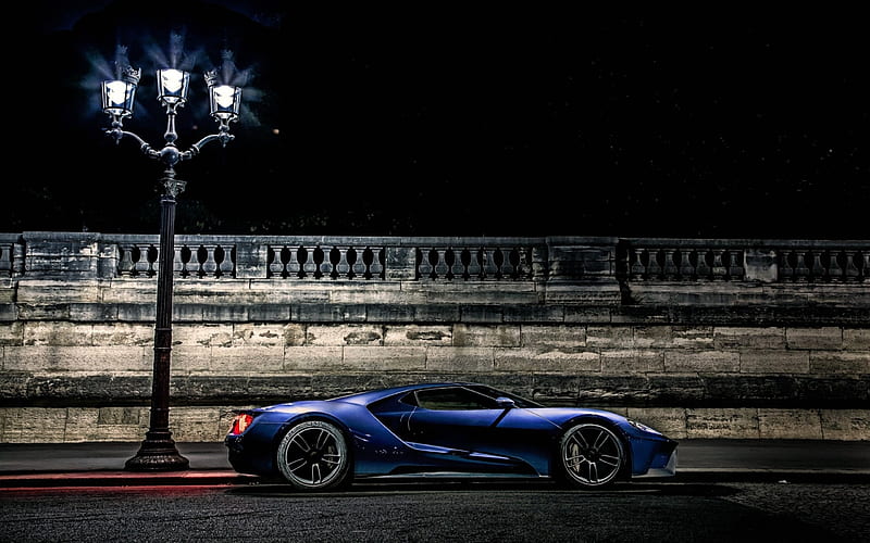 Ford GT Concept under a Street Lamp, carros, gt, concept, ford, HD wallpaper