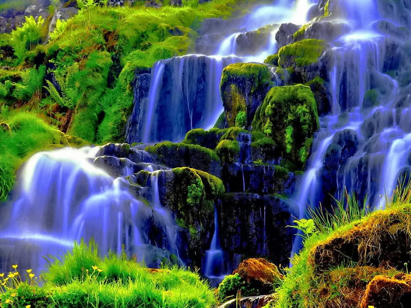 Mountain Waterfall Stream Fall Grass Falling Bonito Mountain