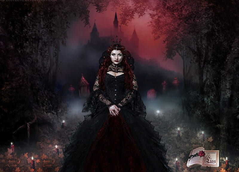 DARKLY EVERAFTER, DRESS, FEMALE, CANDLES, GOTHIC, CASTLE, NIGHT, HD wallpaper