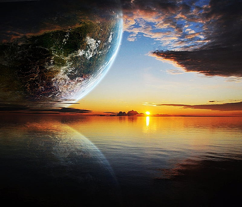 The In-between Sunset, amazing, warm, cool, lovely, brightness, beauty, sphere, HD wallpaper