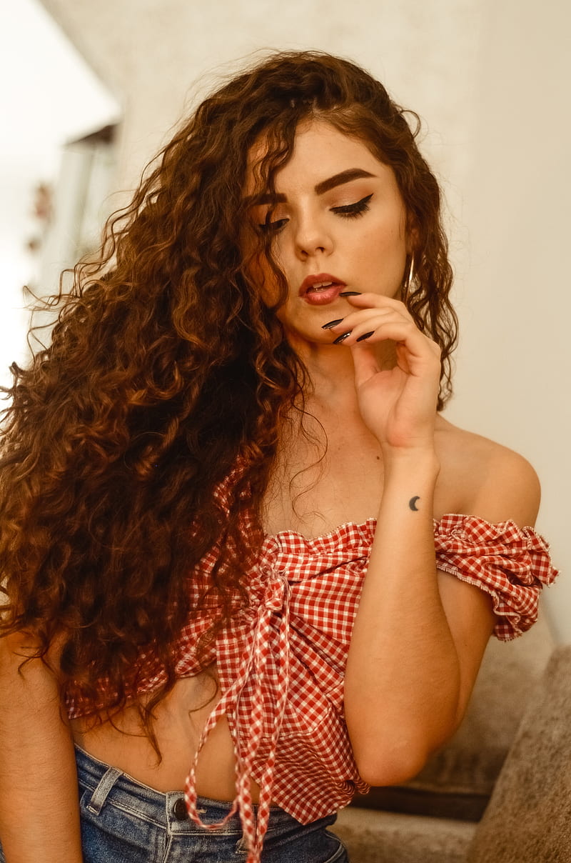 long hair, women, lips, curly hair, HD phone wallpaper