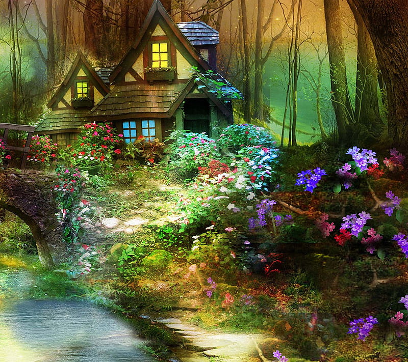 enchanted forest, colorful, fantasy, HD wallpaper