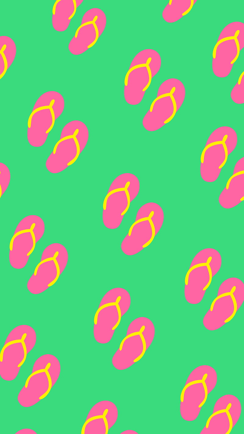 Flip flops, flip glops, green, pattern, pink, summer time, HD phone wallpaper