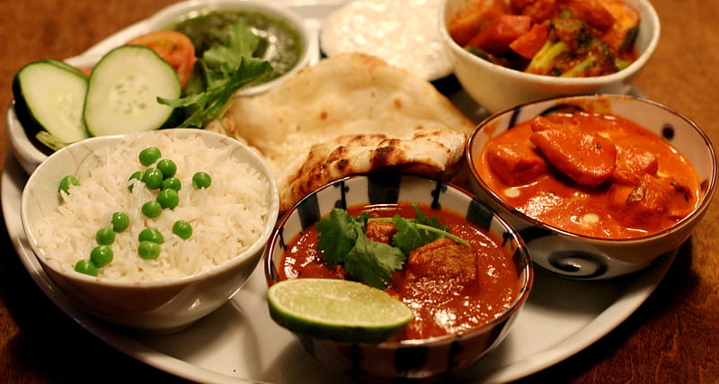 Indian Meal, meal, food, curry, indian, HD wallpaper