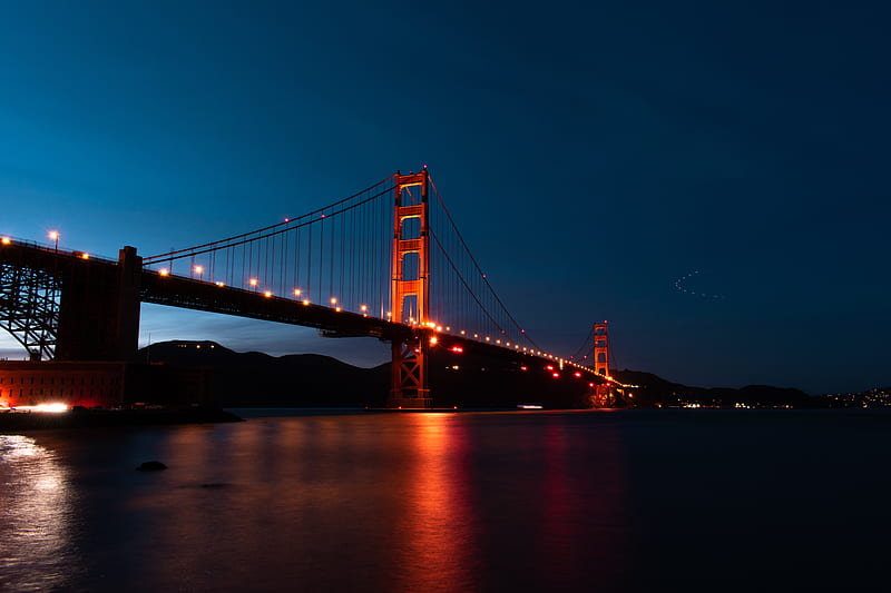 bridge, night, lights, HD wallpaper