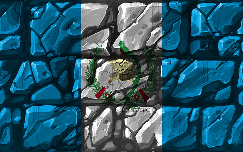 Guatemalan flag, brickwall North American countries, national symbols, Flag of Guatemala, creative, Guatemala, North America, Guatemala 3D flag, HD wallpaper