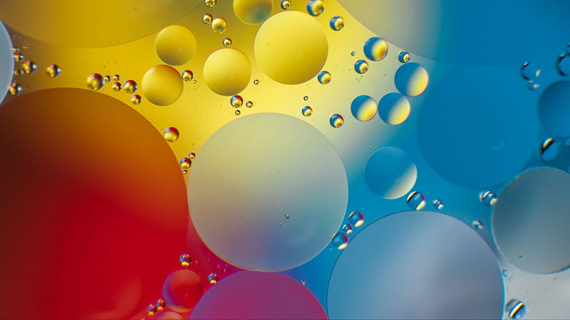 Abstract, colorful, water, oil, drop, yellow, wengang zhai, blue, red, HD wallpaper