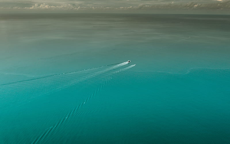 Caribbean sea, seascape, ships, yachts, loneliness concepts, sea, HD wallpaper