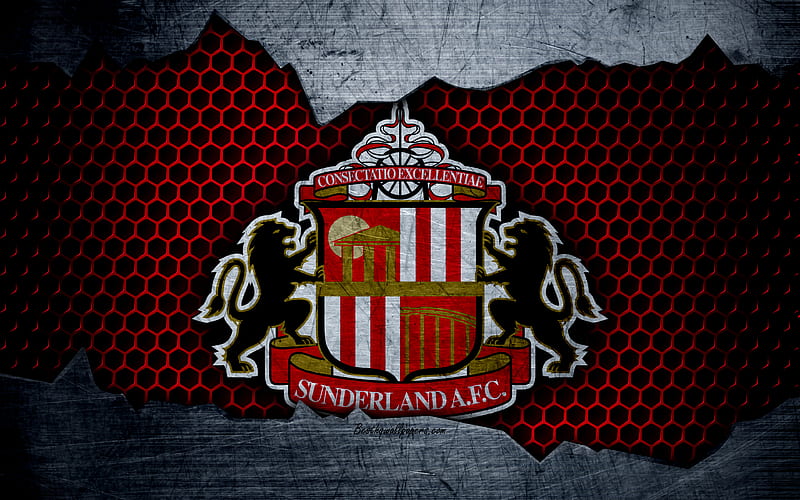 Sunderland AFC football, Premier League, England, emblem, Sunderland logo, football club, Sunderland, UK, metal texture, grunge, HD wallpaper