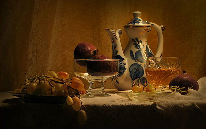 Still life, glass, fruits, jar, HD wallpaper