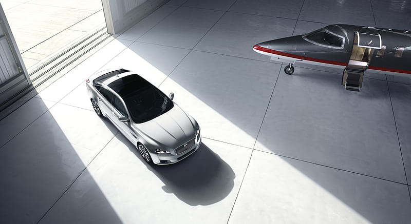 2013 Jaguar XJ Ultimate with Jet Plane , car, HD wallpaper